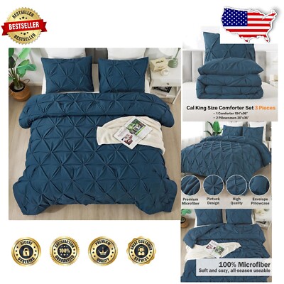 California King Navy Blue Down Alternative Comforter Set - All Season Comfort-image