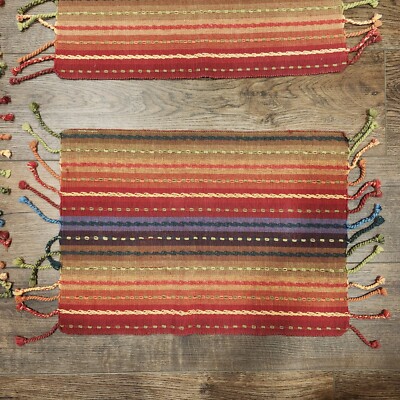 Pier 1 Multi-Stripe Fringe Placemats Set of 8 Southwest Boho Fiesta Design-image