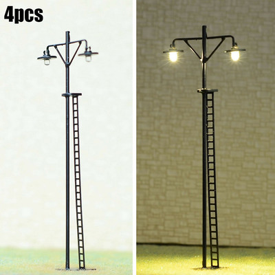 4 X HO Scale LED Yard Light Model Train Railroad Street Station Lamp Post New-image