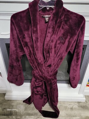 VICTORIA'S SECRET Short Robe Women's M/L Burgundy Plush Super Soft Logo-image