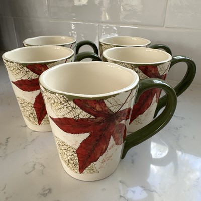 Pier 1 One Imports Asheville Hand Painted Leaf Leaves Fall Mugs-Set of 5 RETIRED-image