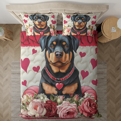 Valentine's Day Rottweiler Bedding Set, Cozy Valentine Dog Lover Bedding-image