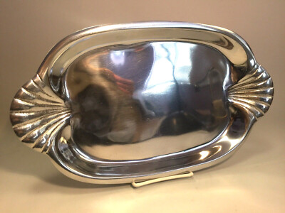 Old Town Imports Art Deco Designer Polished Aluminum Pewter Display Serving Tray-image