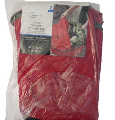 Mainstays 24 inch Wreath Storage Bag 2 Pack Red with Green Trim (NEW)-image