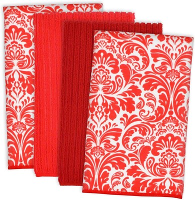 Cleaning Collection Multi-Purpose Microfiber, Red Damask, Dishtowel Set-4-image