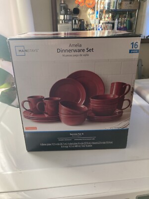 Mainstays Chiara Red Stoneware Dinnerware Set, 16-Pieces-image
