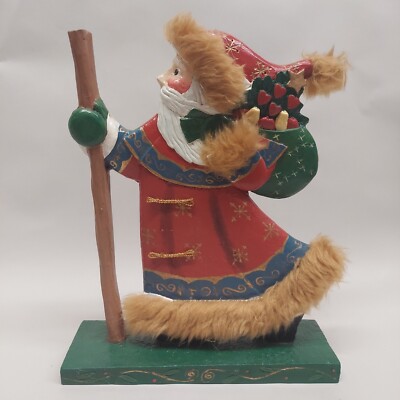 VTG Midwest Cannon Falls Wooden Santa Walking Stick Winter Wind Folk Art Display-image