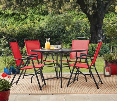 5pc Outdoor Patio Dining Set Furniture, 4 Folding Chairs, 1 Table red, Outdoor-image
