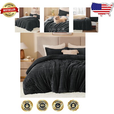 Cozy King Comforter Set with 2 Pillowcases - Soft Fluffy Fleece for Winter-image