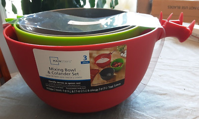 Mainstays 3-Piece Mixing Bowls (4 & 3 quart) and Colander Set-image