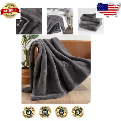 Luxurious Faux Fur Blanket 80x60 - Soft Dark Grey Cozy Oversized Throw-image