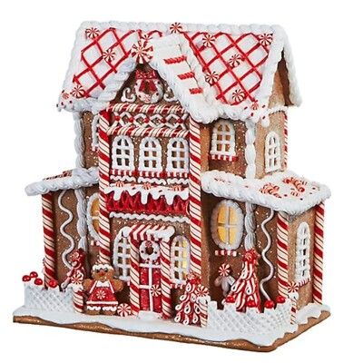 RAZ Imports Jingle & Cocoa Lighted Peppermint Gingerbread House, 13