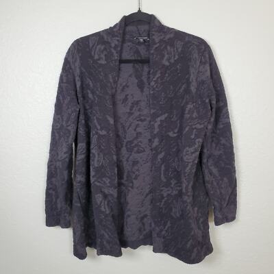 Eileen Fisher Sweater Womens Medium Open Front Knit Wool Floal Warm Cozy Comfort-image