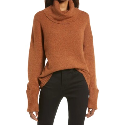 Treasure & Bond Womens Small Oversized Turtleneck Sweater Ribbed Orange Cozy-image