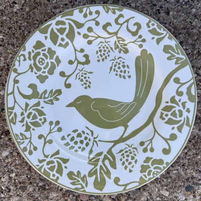 Pier 1 Imports Green Bird Stoneware 8” Luncheon Salad Dessert Plates - Set of 4-image