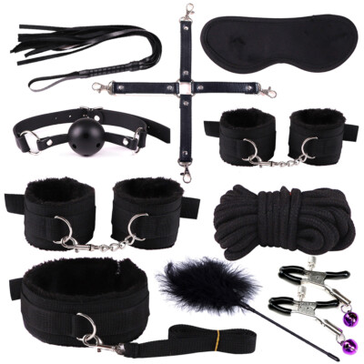 Cozy-Restraint-Spanking-Whip-Handcuffs-Ankle-Eye Mask-Rope-bondage-10 Pieces set-image