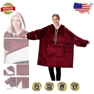 Versatile Oversized Sherpa Blanket Hoodie with Pockets - Great Gift for Everyone-image