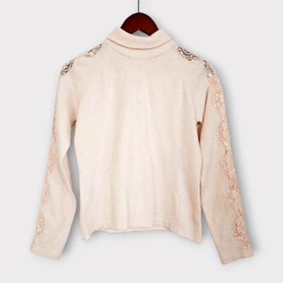 Soft Surroundings Cozy Angora Blend Turtleneck Lace Detail Pastel Pink Sweater S-image