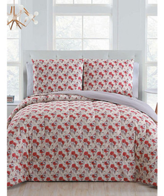 Retail $110 Harper Home Kadie Red Floral Comforter Set Queen New-image