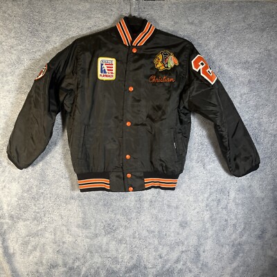 Vintage West Wind Varsity Youth Large Jacket Skokie Hockey Patches Black #21-image