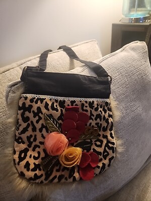 Pier 1 Imports Cross Body Bag Purse Black Brown Red Pink Flower Design-image