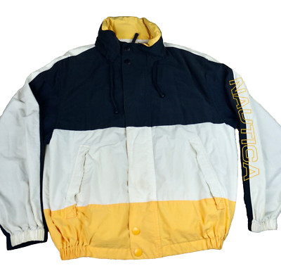 VTG Nautica Sailing Jacket Windbreaker Size Lg Embroidered USA Tri Color Block-image
