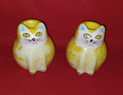 Cat Candle Holders Pier 1 Imports Ceramic Pair Hand Painted Made in Italy-image