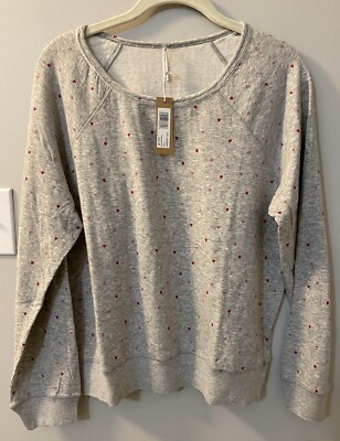Hello Nite Grey W/ Pink Hearts Sweater, Cozy Lounge Wear, Women's M, Super Soft-image