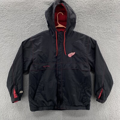 VINTAGE Detroit Red Wings Jacket Men Medium Black Majestic Fleece Lined Wind 90s-image