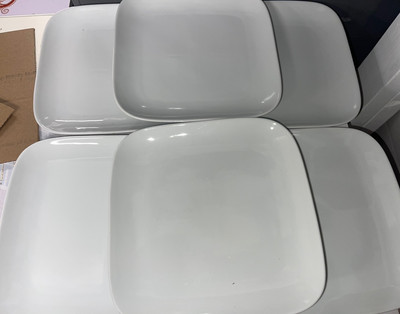 Set Of 6 Pier 1 New Luminous Square White Dinner Plates Set Elegant Dining Dish-image