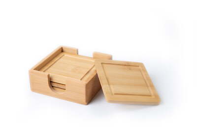 Better Homes & Gardens Natural Bamboo Coaster 4 Pack Set,4.52 x 4.52 x 1.65 inch-image