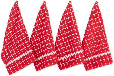 Red & White Basic Collection Windowpane Terry Dishcloth Set- 4 Piece-image