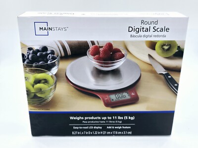 Mainstays Round Digital Kitchen Scale, Food Scale, Stainless Steel Platform, LCD-image