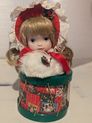 Vintage Victorian X-Mas Themed Holiday Angel Doll A'Top Wind-Up Music Box/Drum-image