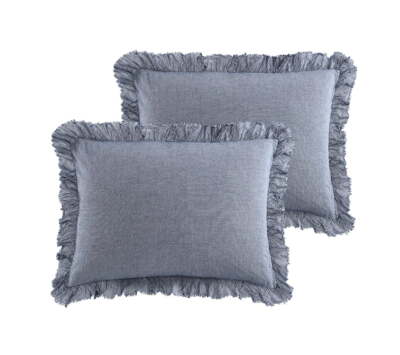 Better Homes and Gardens Standard Ruffled Chambray Pillow Sham, Blue, 2 Pack-image