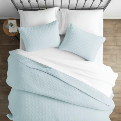 Herring Pale Blue Microfiber King Performance Quilted Coverlet Set-image