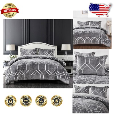 Elegant Distressed Velvet King Comforter with Metallic Print – Machine Washable-image