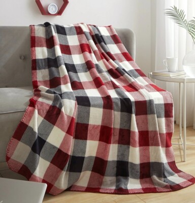 Red & Black Buffalo Check Plaid Velvety Soft Throw Blanket 50” x 60” - New-image
