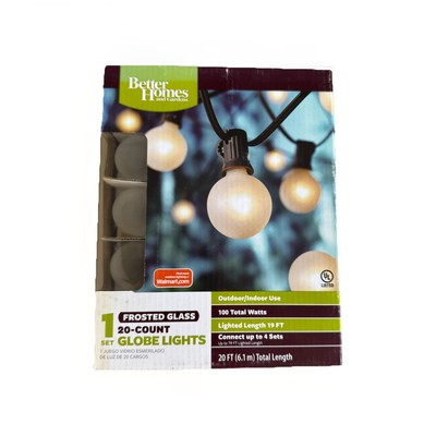 Better Homes & Gardens Indoor/Outdoor Globe Lights, Frosted Glass, 20-Count-image