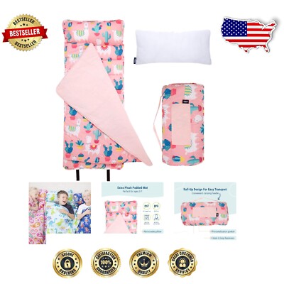Cozy Kids Original Nap Mat with Pillow – Llama & Cactus Travel-Friendly Design-image