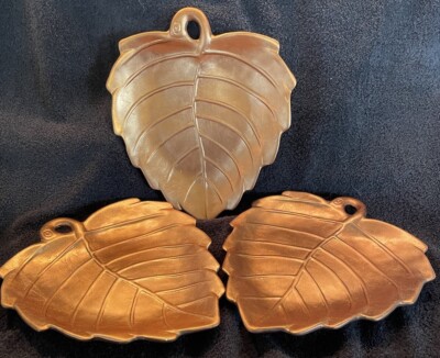Pier 1 Bronze Fall Leaf Plates Set Of 3 Excellent Condition-image