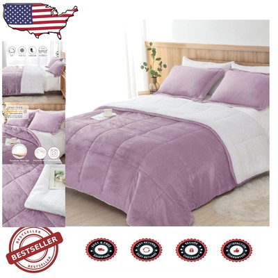 Cozy All-Season Lavender Sherpa Comforter Set - Perfect for College Life-image