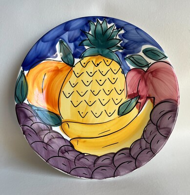 Pier 1 Imports Hand Painted Pineapple Fruit Ceramic Dinner Plate Made in Italy-image