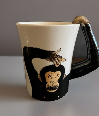 Pier 1 One Imports Monkey Chimpanzee 3D Arm Handle 16oz Coffee Tea Mug Cup-image
