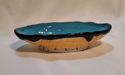 Pier 1 Imports Ice Cream Banana Split Boat Sundae Dish Waffle Design (1) Blue-image