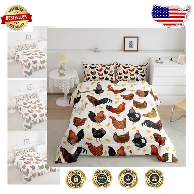 Twin-Sized Chicken Comforter & Pillow Case Set - Cozy Microfiber Bedding-image