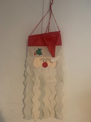 Vtg Windsox Outdoor Flag 3D Santa Clause Red Hat Flag Wind Sock Christmas  30”-image