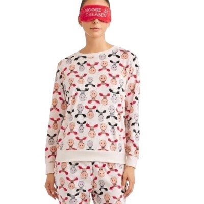 Holiday Time Top Womens Medium Soft Cozy Fleece Velour Cozy Moose Winter Cabin-image