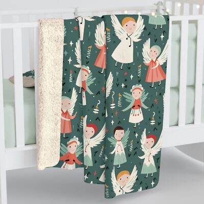 Nordic Inspired Angels, Cozy Sherpa Fleece Blanket, Christmas Sofa Blanket Gift-image