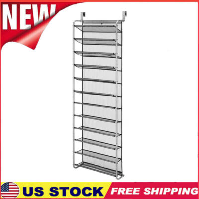 12 Tier 36 Pair Over-The-Door Shoe Organizer Rack Tear Resistant Metal Gray New-image